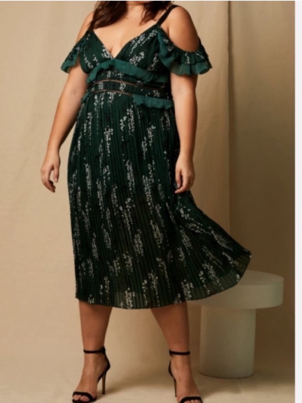 Green Floral Ruffled Midi Dress